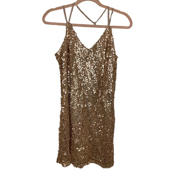 Xhilaration Fab Ladies Gold Nude Sequin Dress Cocktail Party Size XSmall NWT! - Picture 5 of 8